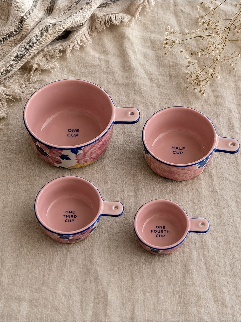 NIB M.E. Happy Home Floral Ceramic Nesting Measuring Cups Set - Picture 3 of 5